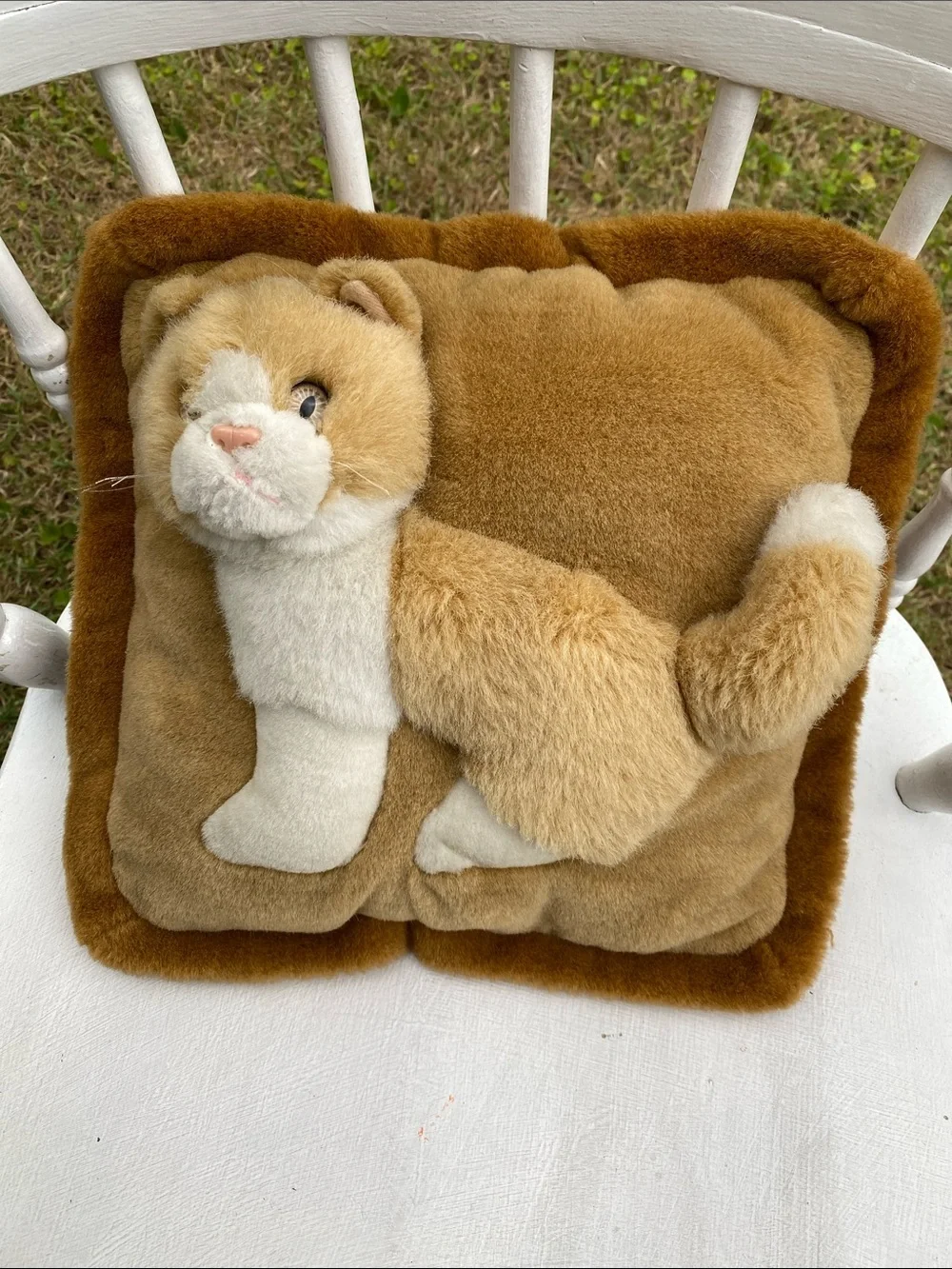 Vintage Kitty Cat Plush Pillow, Accent Tan & Cream Cozy Decorative Cushion 3D